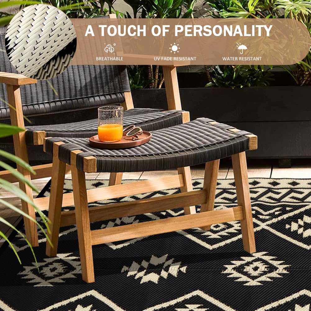 LILIOFFIC Outdoor Rug Waterproof 5x8 ft Outdoor Carpet Patio Rug Mat Reversible RV Camping Rug Plastic Straw Rug Outside Outdoor Area Rug for Patio Deck Balcony Backyard Picnic Beach Black & Beige