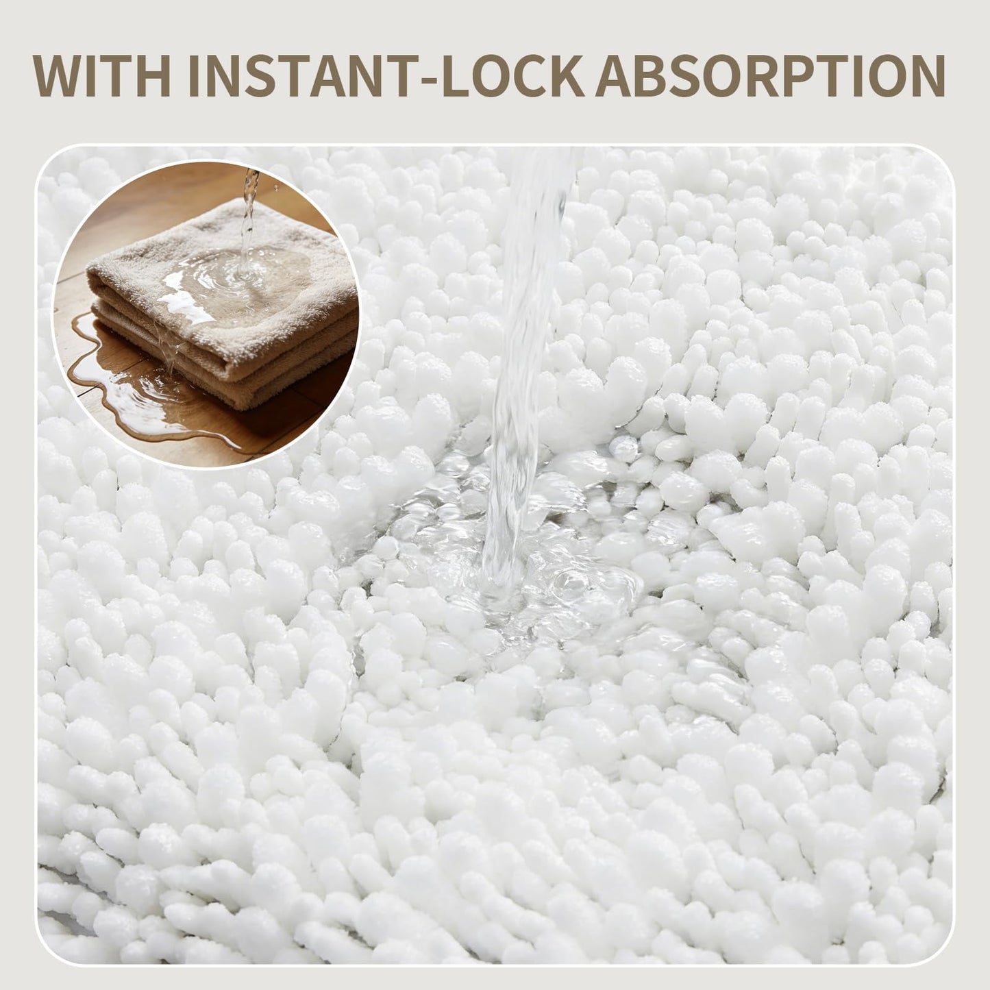 Ruggnovea White Toilet Rugs U Shaped Washable, 24x24 Contour Bath Rugs for Toilet, Luxury Ultra Soft Chenille U-Shaped Toilet Rug, Non Slip Absorbent Machine Washable Bathroom Mat for Toile