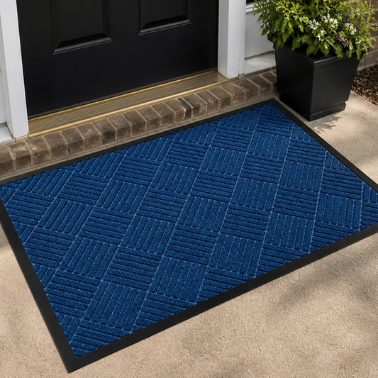 MATZEN Diamond Entrance Mats Indoor Outdoor, Front Door Mat Entryway Entrance Waterproof Outdoor Doormat, Heavy Duty Non Slip Durable Weatherproof Porch Deck Terrace Office Entrance Mat, 4x2, Blue