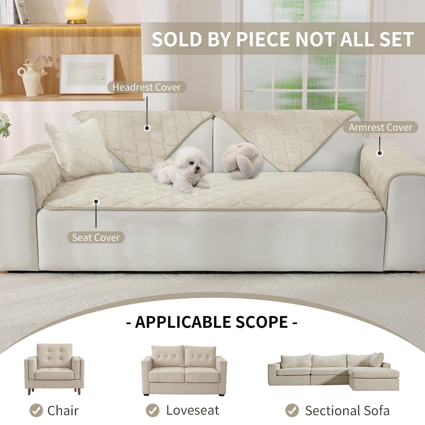 CYCMACO Fuzzy Pet Couch Covers for Dogs Washable, Non Slip Couch Covers for 3 Cushion Sofa Pet Friendly, Thick Soft Sofa Slipcovers, Dog Couch Cover Protector Couches Mat (27.6" x 70.9", Beige)