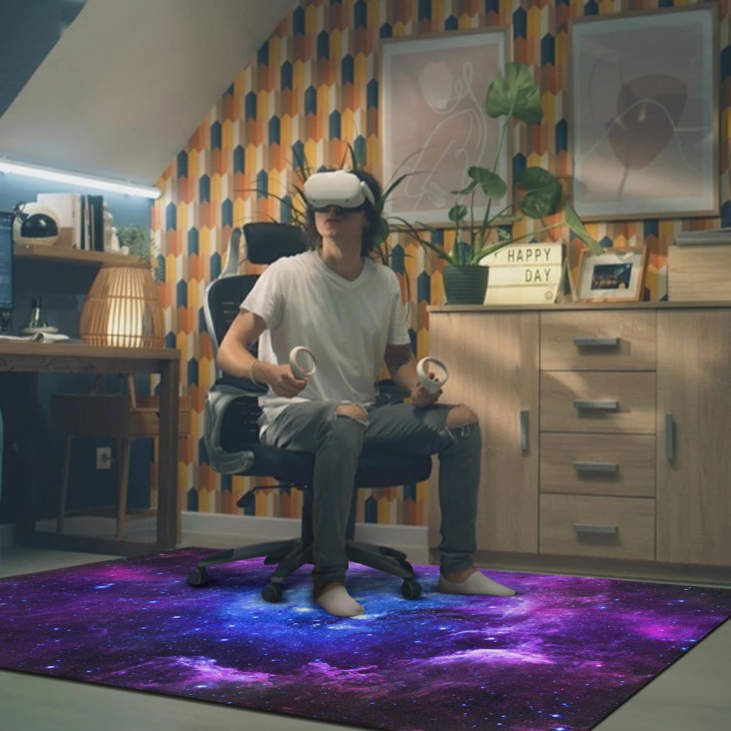 Gaming Chair Mat for Carpet Hardwood Tile Floor,36"x48" Gaming Rug for Gaming Room, Under Desk Non Slip Gamer Rug,Low-Pile Game Room Rug,Rubber Backing Large Gaming Chair Floor Mat,Galaxy Starry