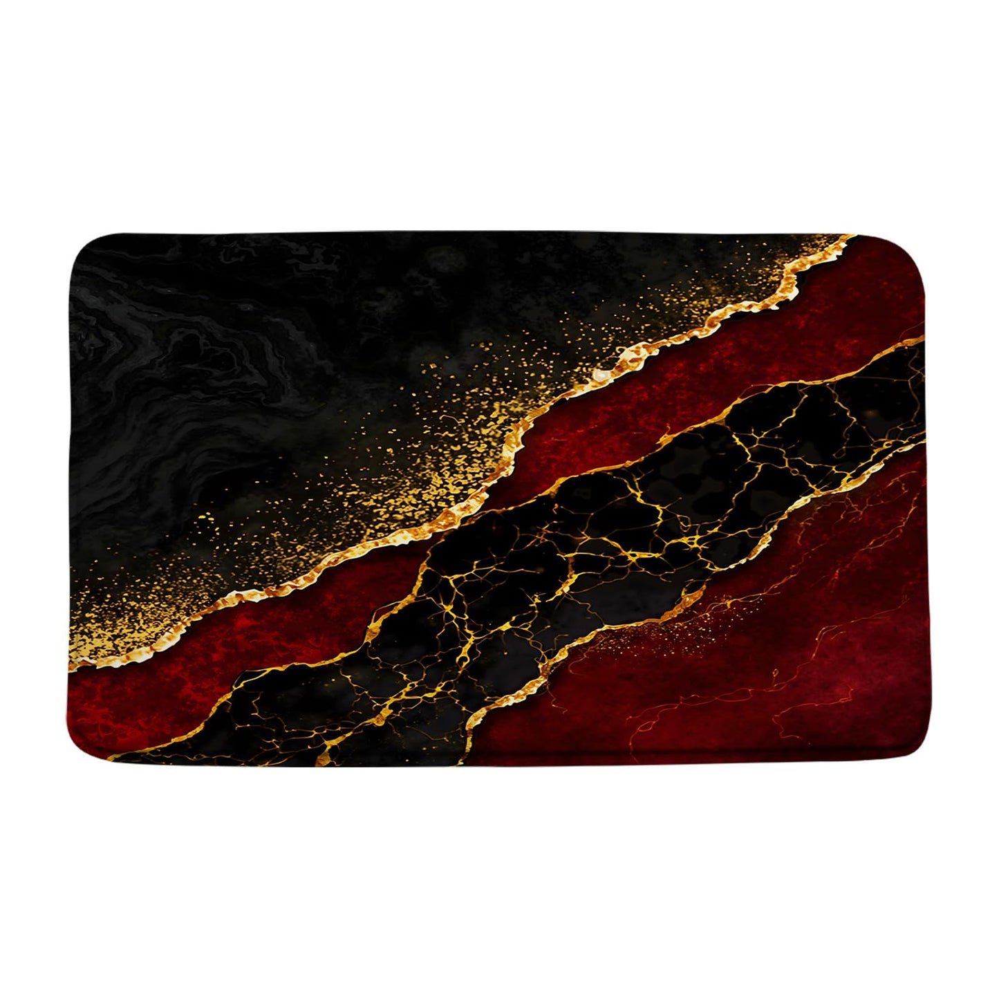 ZKJSMGS Red Marble Bath Mat Abstract Burgundy Maroon Marble Gold Veins Texture Crack Ink Luxury Geometric Creative Bath Rugs for Bathroom Kitchen,17.8x29.5 Inch