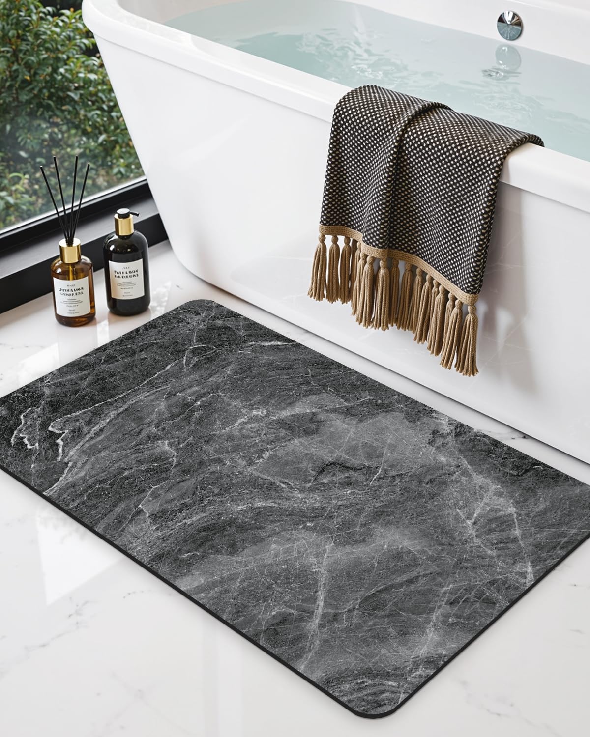 DEXI Bath Mat 36x24, Non Slip Quick Dry Rugs, Super Absorbent Ultra Thin Marble Bathmat, Washable Rubber Mats for Shower Floor, in Front of Bathtub, Sink, Bathroom Accessories Decor, Dark Grey