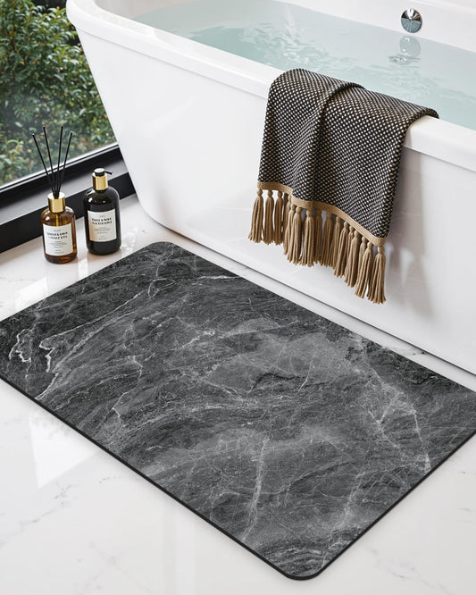 DEXI Bath Mat 36x24, Non Slip Quick Dry Rugs, Super Absorbent Ultra Thin Marble Bathmat, Washable Rubber Mats for Shower Floor, in Front of Bathtub, Sink, Bathroom Accessories Decor, Dark Grey