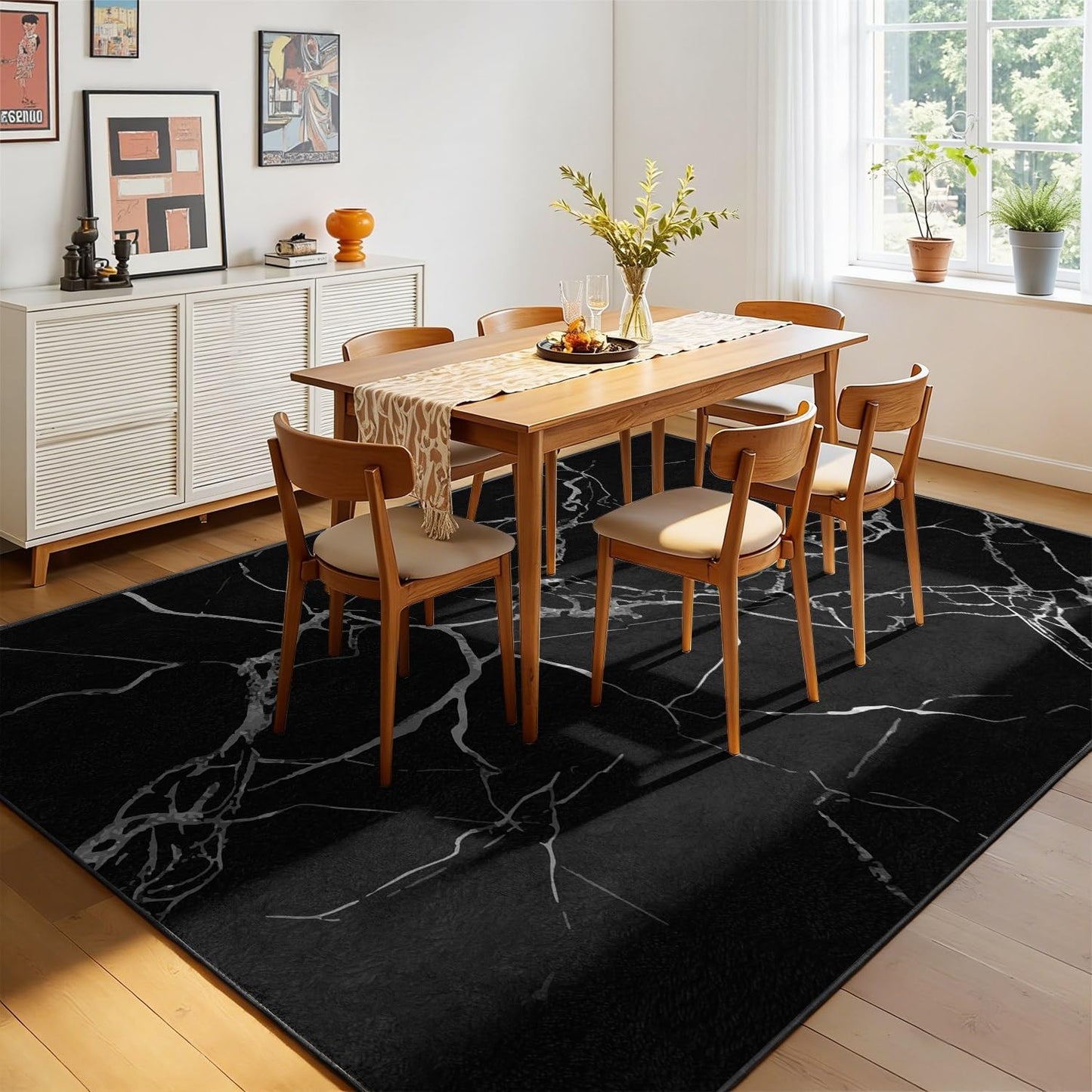 RSJLFHE 2x3ft Area Rug for Living Room, Modern Minimalist Black White Marble Washable Rug, Non Slip Low Pile Stain Resistant Soft Indoor Carpet for Bedroom Dining Room Office Home Decor