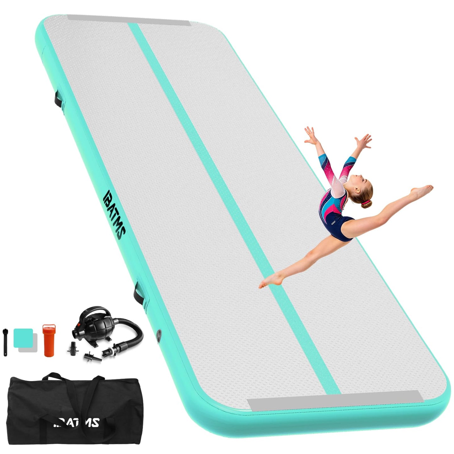 Air Tumbling Mat Tumble Track, 4/8inches Inflatable Gymnastics Air Mat for Home Use/Training/Cheerleading/Yoga/Water with Air Pump