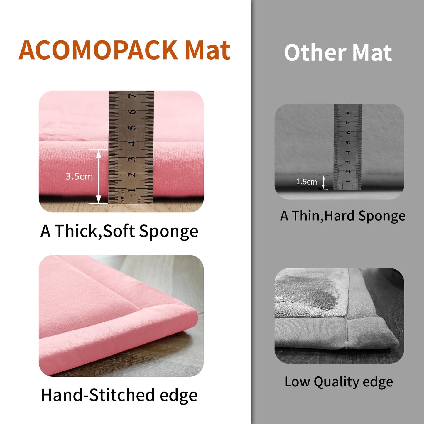 ACOMOPACK Baby Play Mat for Floor,1.3" Thick Memory Foam Area Rug for Living Room,Soft Velvet Crawling with Non-Slip Bottom for Kid,Toddler,59"×71" Tummy Time Nursery Rugs,Yoga（Pink）