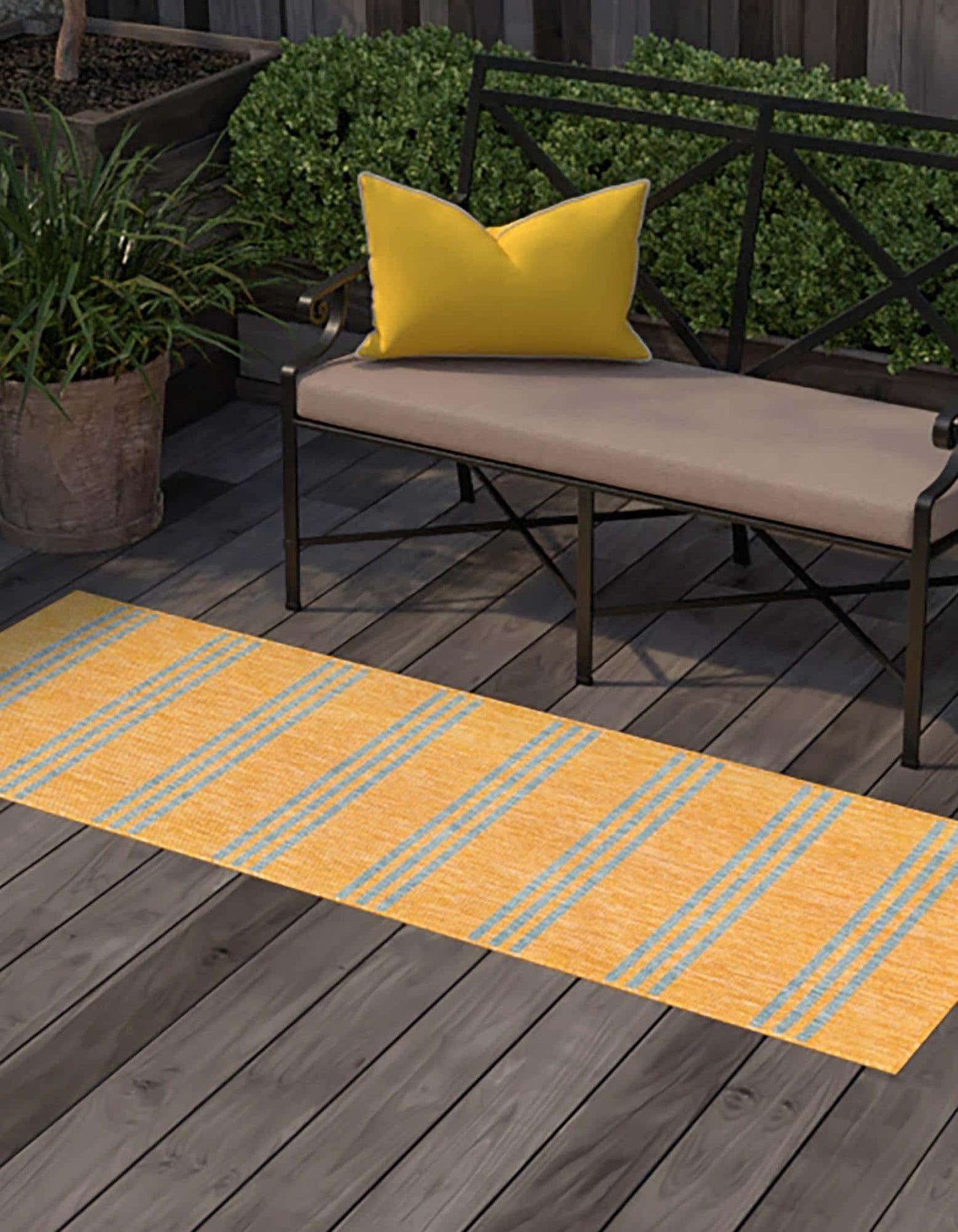 Unique Loom Outdoor Collection Area Rug - Anguilla (2' x 6' 1" Runner, Yellow and Aqua/ Light Blue)