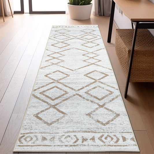 jinchan Moroccan Runner Rug 2x6 - Kitchen Machine Washable Runner Rug Modern Geometric Soft Low-Pile Lightweight Non-Slip Carpet for Entryway Hallway Laundry Room Bedroom Farmhouse (2x6ft, Taupe)
