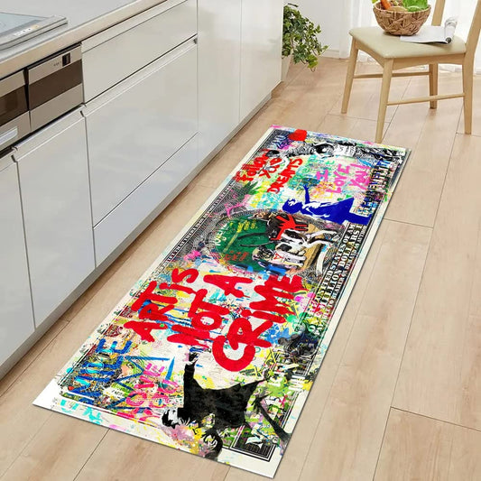 JUST BREATHE Graffiti Abstract Runner Rug 'Follow Your Dreams' Pop Art Street Art Cool Rug Inspiring Money Rugs One Million Dollar Mat Floor Carpet for Bathroom Bedroom Home Office 59"x24"