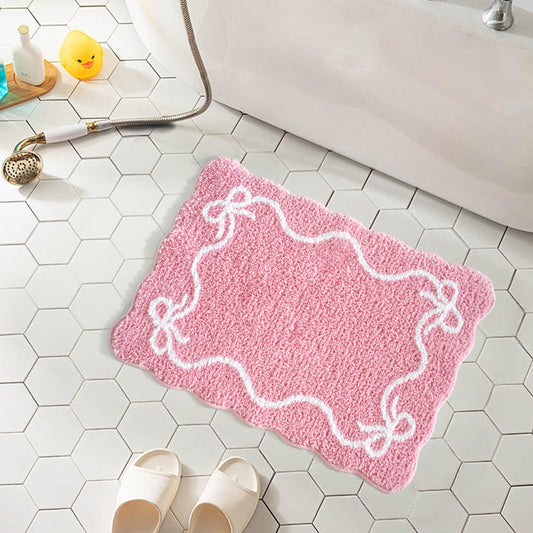 Mocsicka Pink Bow Bath Mat Cute Bow Bathroom Rug Super Soft Absorbent Bathroom Rugs Non Slip Bath Mat Machine Washable Rug for Bathrooms 16x24 inches (Pink, 40x60cm)