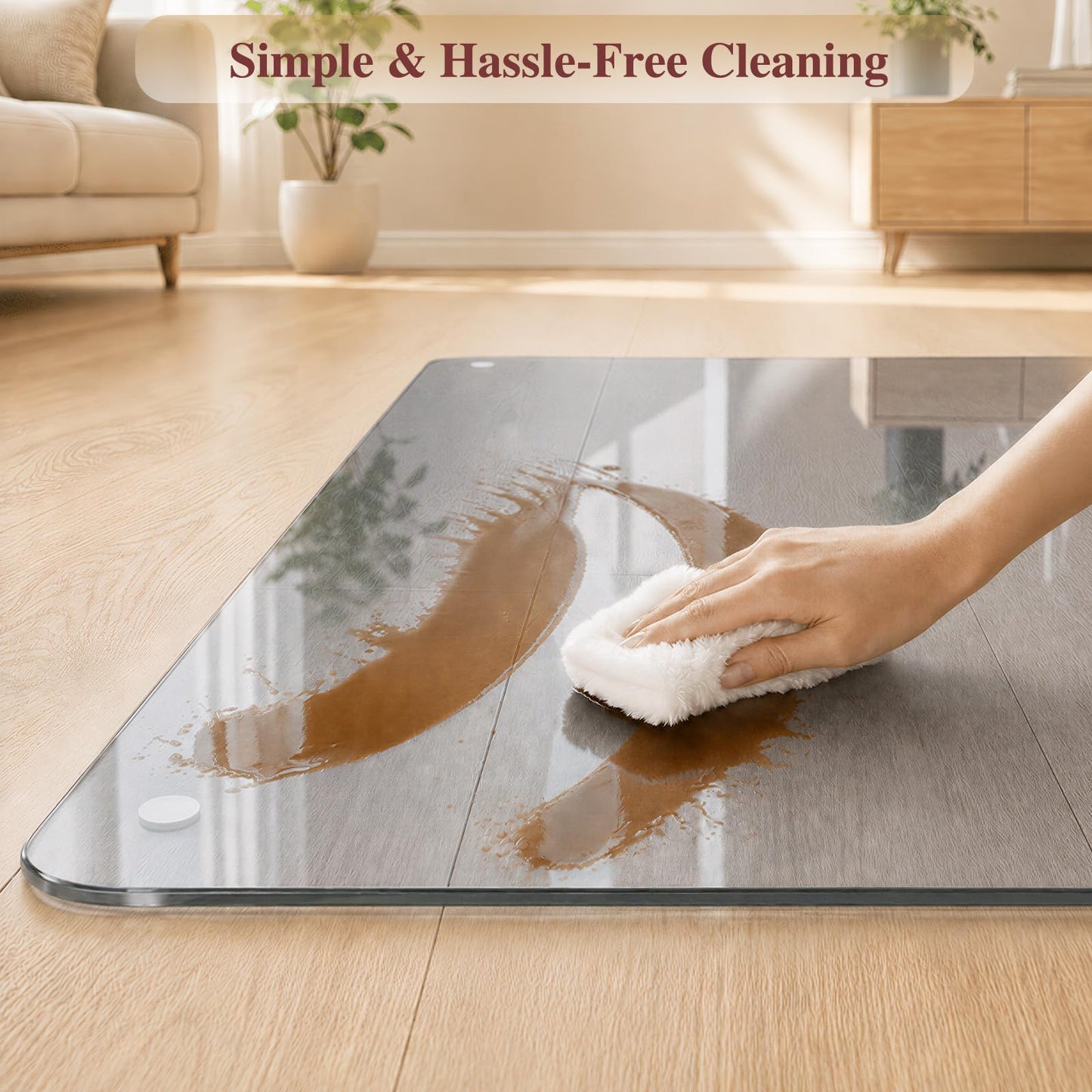 MYSUNORIA Tempered Glass Office Chair Mat, 46"x55" for Carpet & Hardwood Floors, Grey Heavy Duty 0.2" Thick Computer Chair Mat with Non-Slip Pads, Scratch Resistant, Rounded Corners & Polished Edges