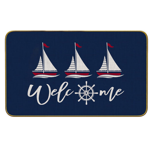 Mingnei Nautical Door Mat, Boat Rug for Floor, Welcome Boat Sailboat Doormat, Nautical Outdoor Floor Mats for Entryway 30 x 17