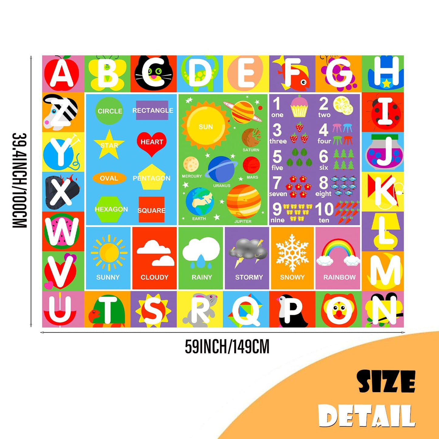 Alphabet Rug for Kids - Soft ABC Kids' Rug with Non-Slip Backing, Educational Playroom Carpet for Toddlers with Letters, Numbers & Shapes - 4'11" x 3'3"(Rectangular)