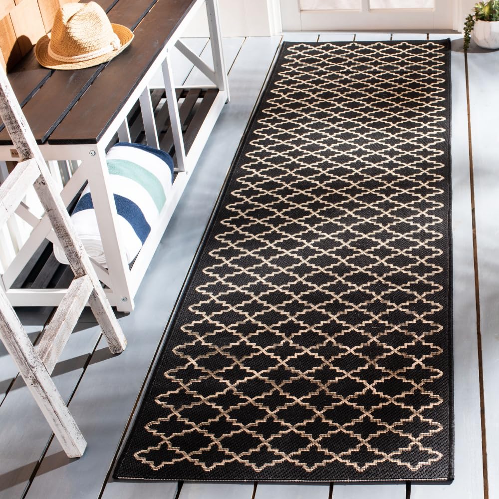 SAFAVIEH Washable Rug Outdoor Courtyard Collection - 2'3" x 6'7" Runner, Black & Beige, Non-Shedding & Easy Cleaning, Ideal for Patio, Entryway, Mudroom, Hallway, Kitchen (CY6919-226)