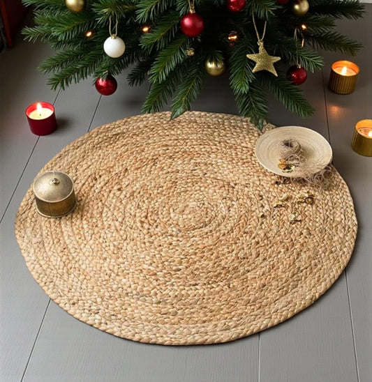 MDS Pack of 1 Handwoven Braided Jute Area Rug - 4 feet Round - Natural Reversible for Home Decor, Living Room Doormat Kitchen, Entryway Rug, Jute Burlap Braided Rag Rug, Rustic, Farmhouse (4' Round)