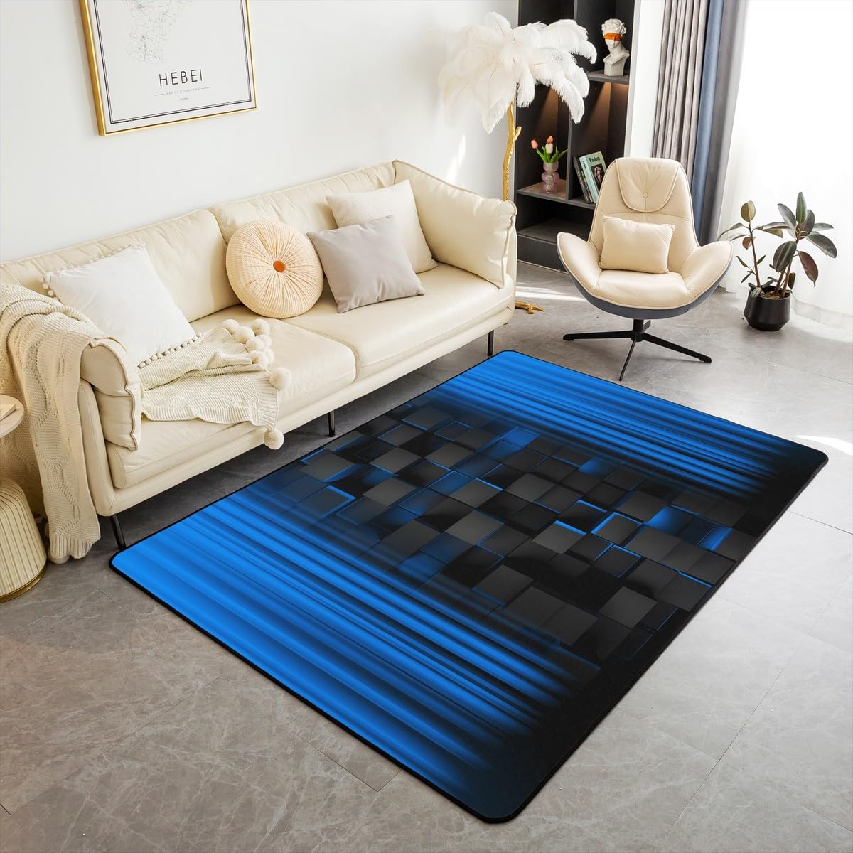 Feelyou Kids Blue and Black Area Rug Ombre Living Room Rugs 5x7 for Boys Teens Bedroom Decor Square Decorative Rug Set Ombre Effects Indoor Floor Mat