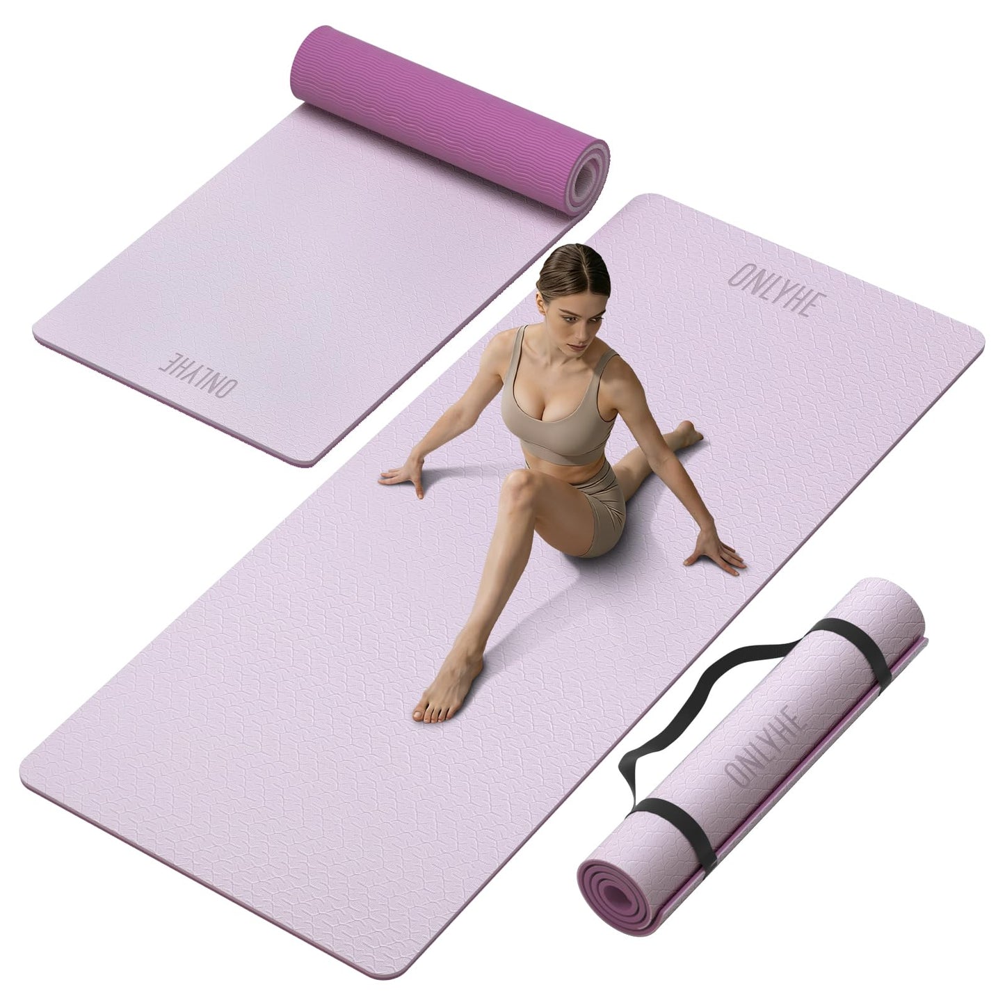 Wide Yoga Mat Thick(10mm) Exercise Mat Non Slip Anti-tear,72"x35" Extra Large Pilates Mats for Home Workouts, Gym & Floor Stretching with Carrier Strap (Deep pink + Light pink)