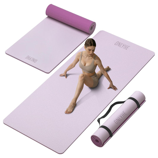 Wide Yoga Mat Thick(10mm) Exercise Mat Non Slip Anti-tear,72"x35" Extra Large Pilates Mats for Home Workouts, Gym & Floor Stretching with Carrier Strap (Deep pink + Light pink)