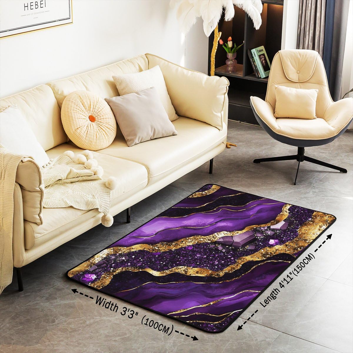 Erosebridal Marble Area Rug 5x7 Gold Purple Living Room Rug Non Slip Aesthetics Marbling Carpet for Bedroom Kitchen Watercolor Abstract Indoor Floor Mat Non Slip