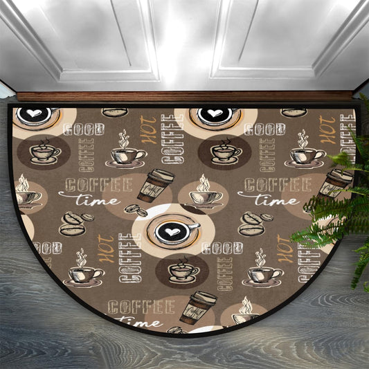 Aglebo Half Round Door Mat Coffee Theme Non-Slip Absorbent Welcome Doormats Washable Half Circle Area Rug for Home Indoor Entrance High Traffic Areas, 24" x 36"
