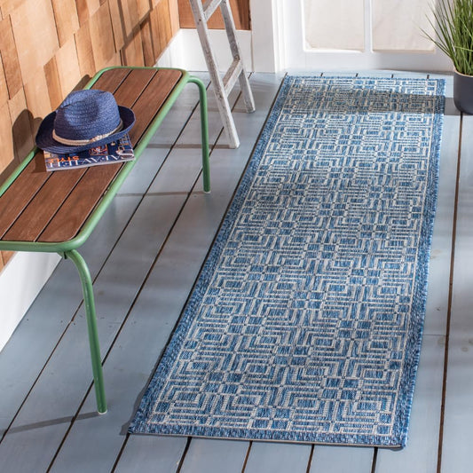 SAFAVIEH Courtyard Collection 2'3" x 8' Navy/Grey CY8467 Indoor/ Outdoor Waterproof Easy Cleaning Patio Backyard Mudroom Runner Rug