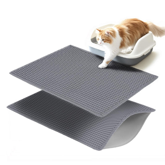 Cat Litter Mats (2-Pack) 26.6" x 16", Litter Box Mats with Double Layers, Urine-Proof and Non-Slip Litter Trapping Mats, Easy Clean Leakproof, Soft EVA Durable Anti-Scratch Kitty Litter Mat, Grey