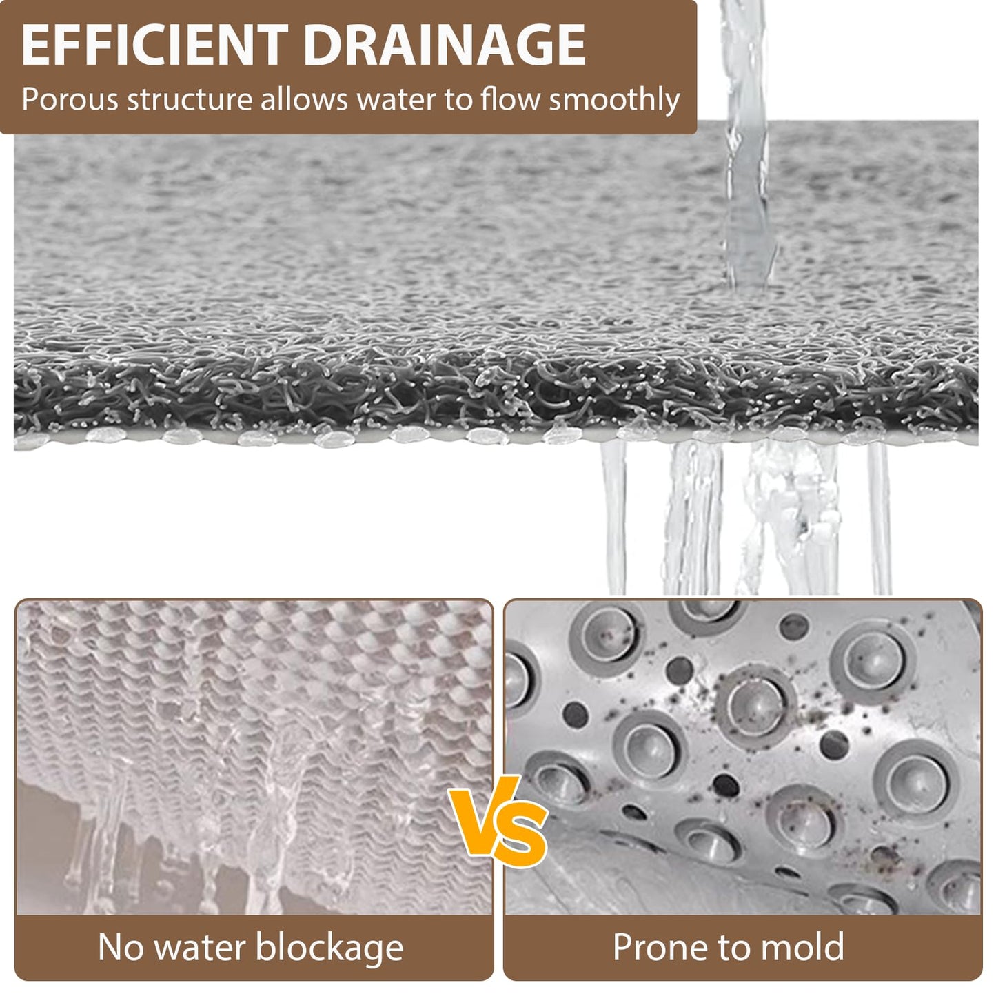 Shower Mat Non Slip: 35.4 x 23.6 Inch Extra Large Shower Mats for Inside Shower with Drain Hole - Soft PVC Loofah Anti Slip Shower Stall Mat for Walk-in Shower and Bathroom, Quick Drying