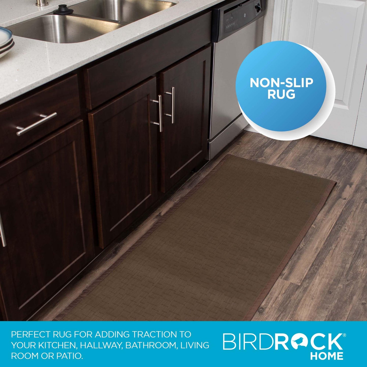 BIRDROCK HOME Indoor/Outdoor Floor Runner Rug - Non-Slip Rubber Backing for Kitchen, Hallway, Living Room, Porch, Bathroom, Office - 24 x 60 Inches - Brown Rug Runner for Entryway and Dining Room