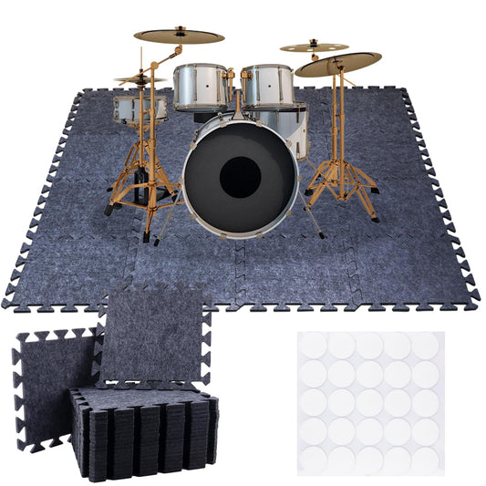 16 Pieces Thick Sound Absorbing Interlocking Floor Mats, High Density Piano Carpet Drum Rug, Non-Slip Anti Vibration Soundproof Pads Acoustic Blankets for Music Studio