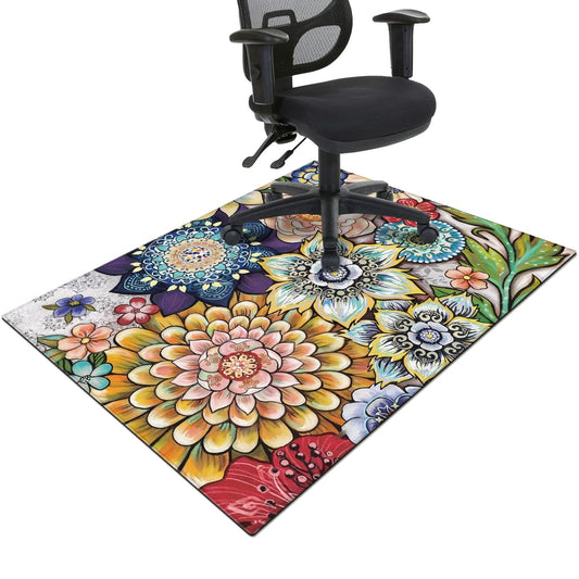 Office Chair Mat for Hardwood & Tile Floor,Boho Floral 36"x48" Computer Chair Mat for Rolling Chairs Carpet,Under Desk Non Slip Gaming Rug,Low-Pile Rubber Backing Large Protector Mat(Mandala)