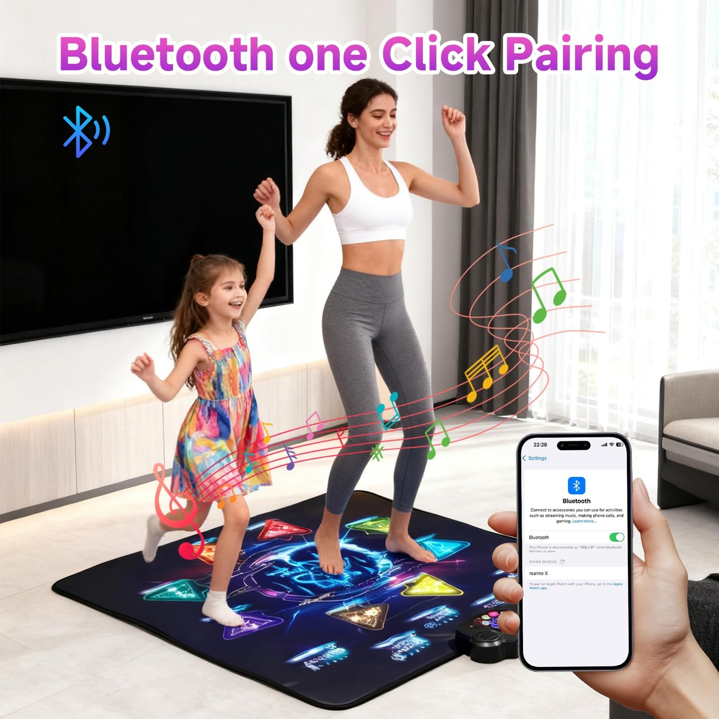 LivelyCove Wireless Bluetooth Dance Mat | Built-in Music 8 Games 3 Levels | Gifts for Kids Birthday Christmas Children's Day | Boys Girls 3-15 Years Old