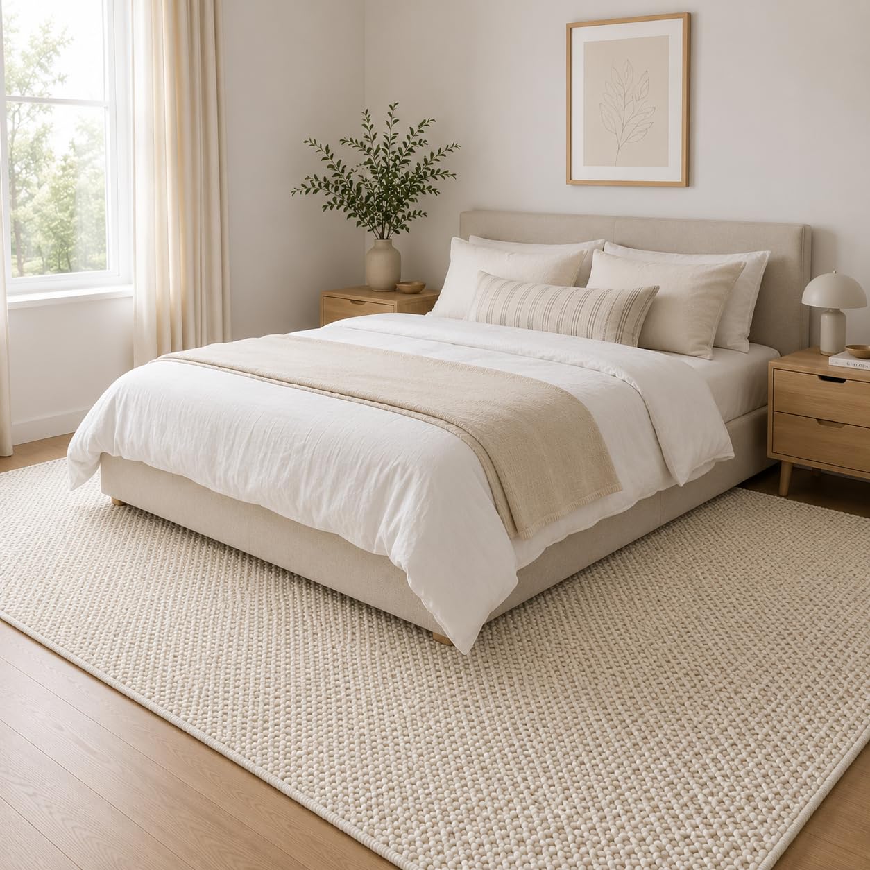 The Knitted Co. Handwoven Wool Area Rug - Hand Woven Natural Carpet Rugs- Bedroom Living Room Dining Room (Ivory- 6'x9')