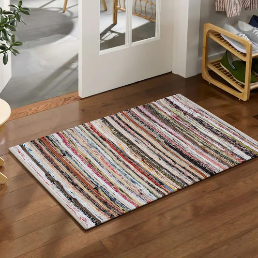 WeWove Hand Woven Chindi Rug Cotton - Boho Rustic Farmhouse Area Accent Throw Rug - Area Floor Carpet for Bedroom Living Room Kitchen Dorm Entryway Hallway - 20x32 inch Area Rug Pastel Multicolor