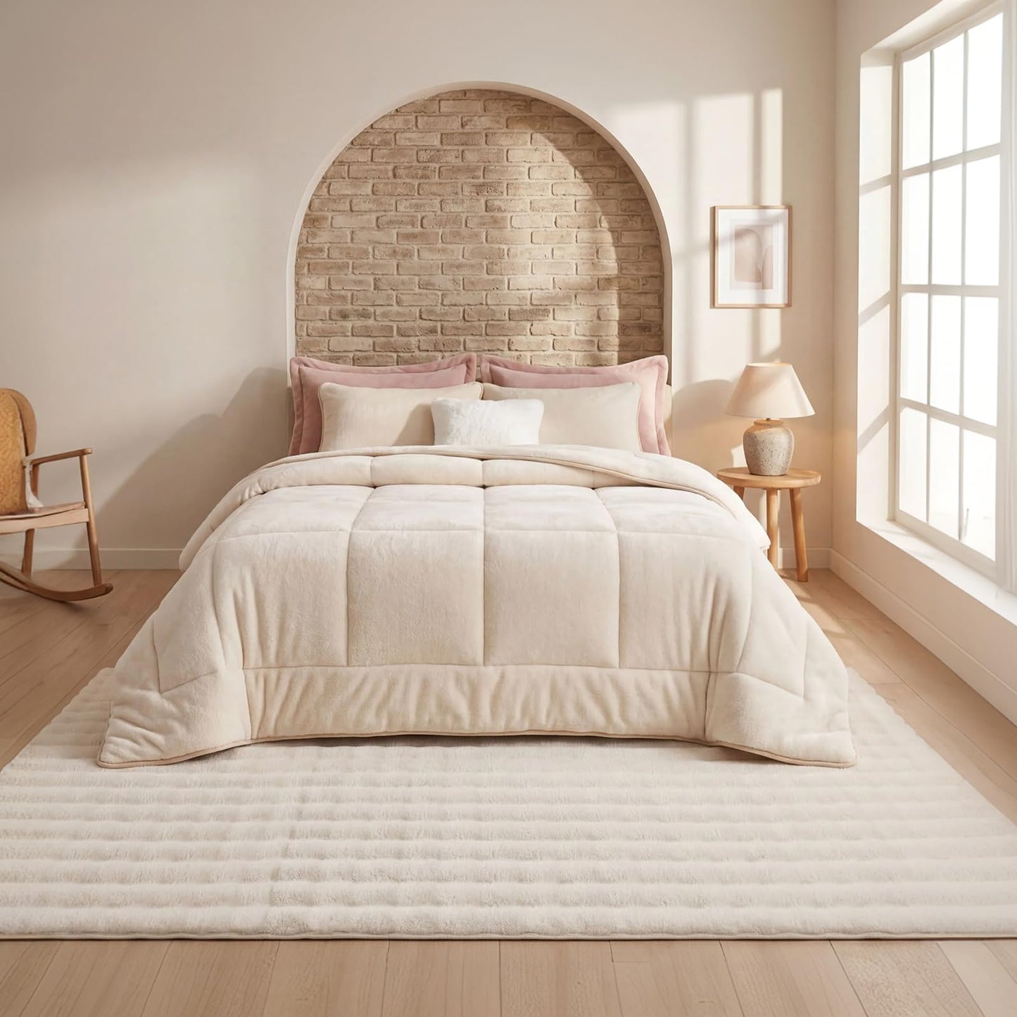 Pauwer Area Rugs for Living Room, 6x9 Fluffy Faux Fur Rug Non Slip Machine Washable Soft Shaggy Indoor Floor Carpet for Bedroom Dorms Playroom, Cream