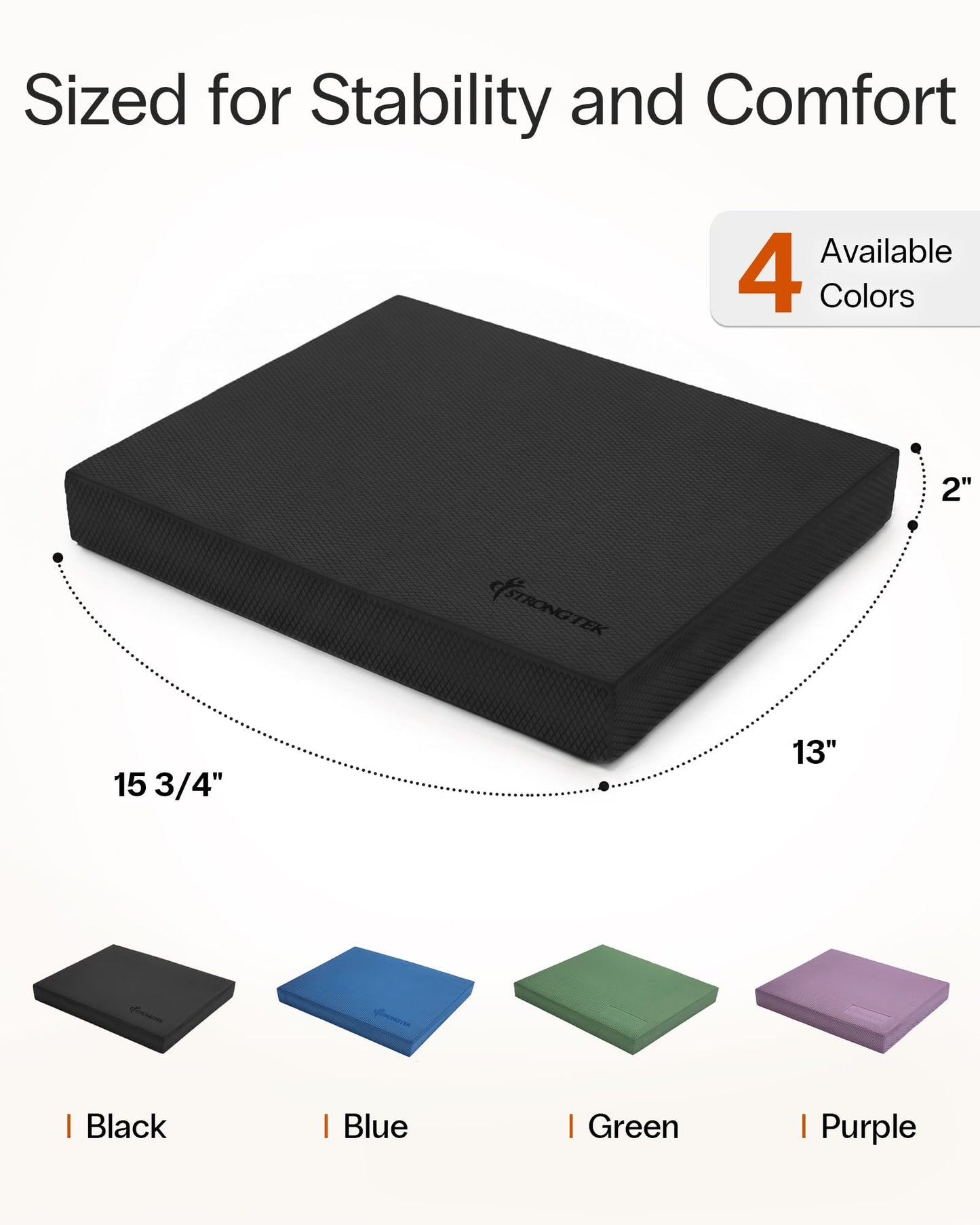StrongTek Professional Foam Exercise Balance Pad - 15.8" x 13" x 2", High-Density TPE Foam Knee Pad, Non-Slip & Water-Resistant, for Balance Training, Physical Therapy, Yoga, and More (Black)