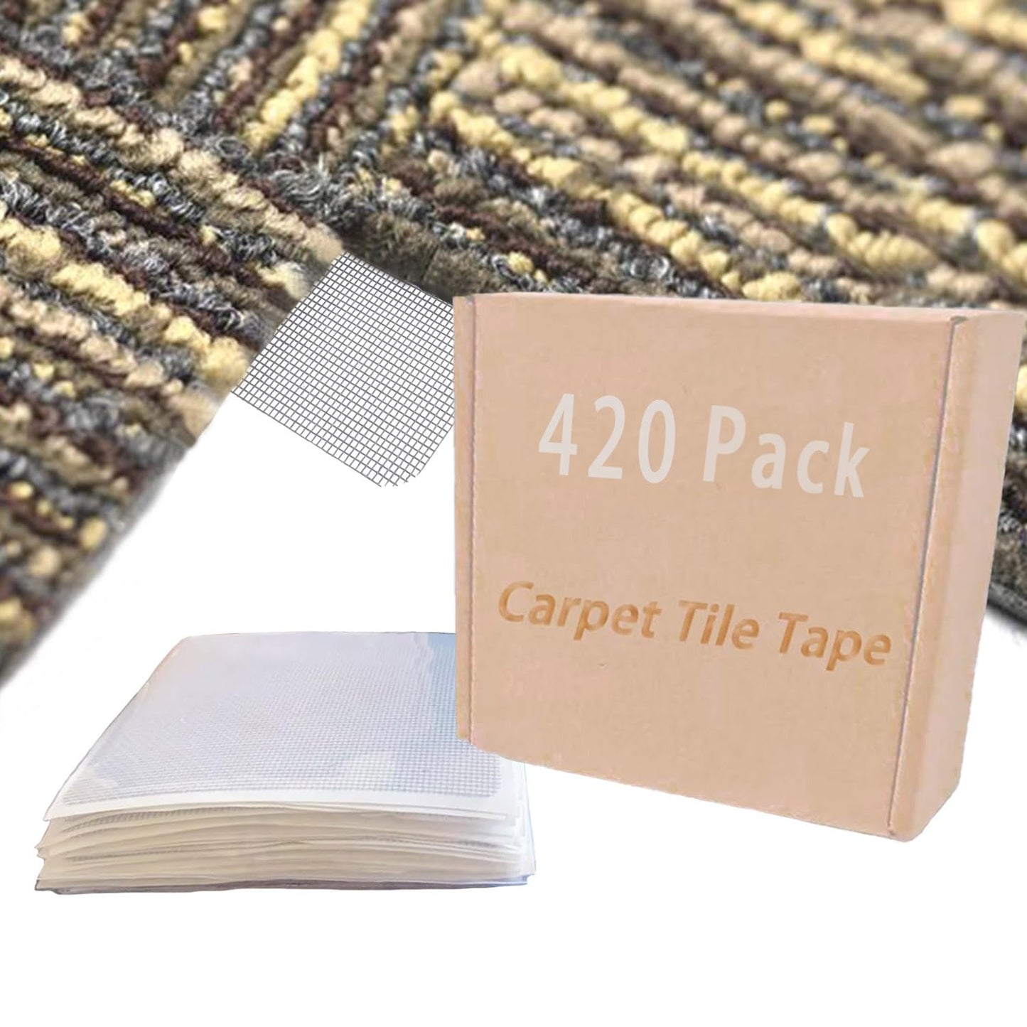 Carpet Tile Tape, 4" x 4"Carpet Square Adhesives Tabs That Creates a Floating Floor 420 tabs per Pack