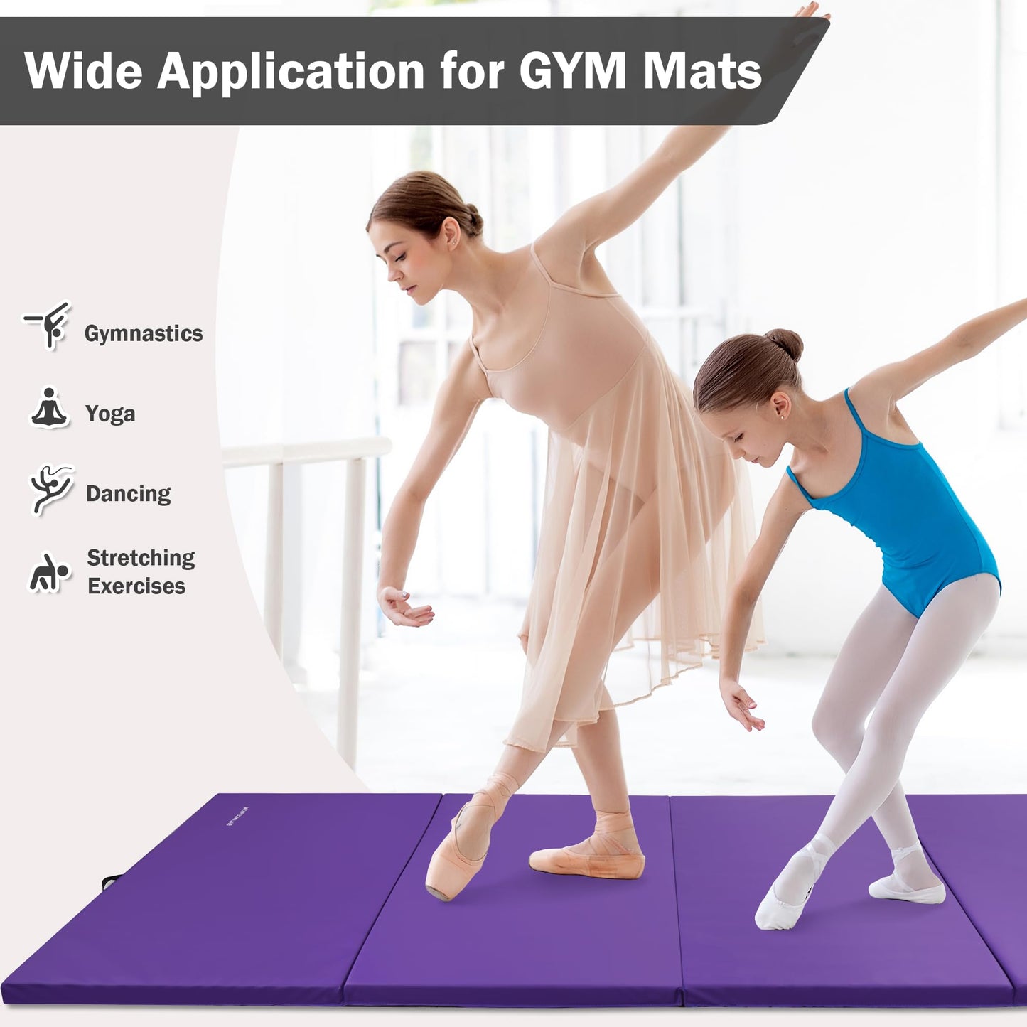 Fitvids Gymnastics Mats for Tumbling, 4'x8'x1.9" Folding Exercise Gym Mat with Carrying Handles High-Density Anti-Tear Martial Arts Fitness Aerobics Mat for Home Gym Yoga Pilates MMA Core Training, Purple