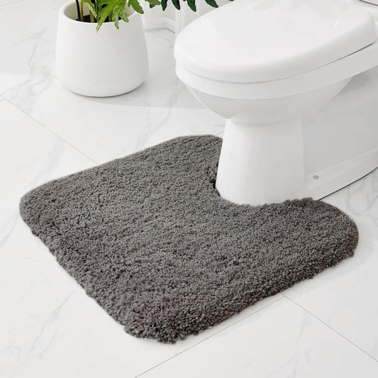 Ruggnovea Toilet Rugs U-Shaped Mat 24x22, Contour Bathroom Mat - Ultra Soft & Absorbent Microfiber, Quick-Dry, Machine Washable with High Density Foam Latex Non Slip Backing, Dark Grey