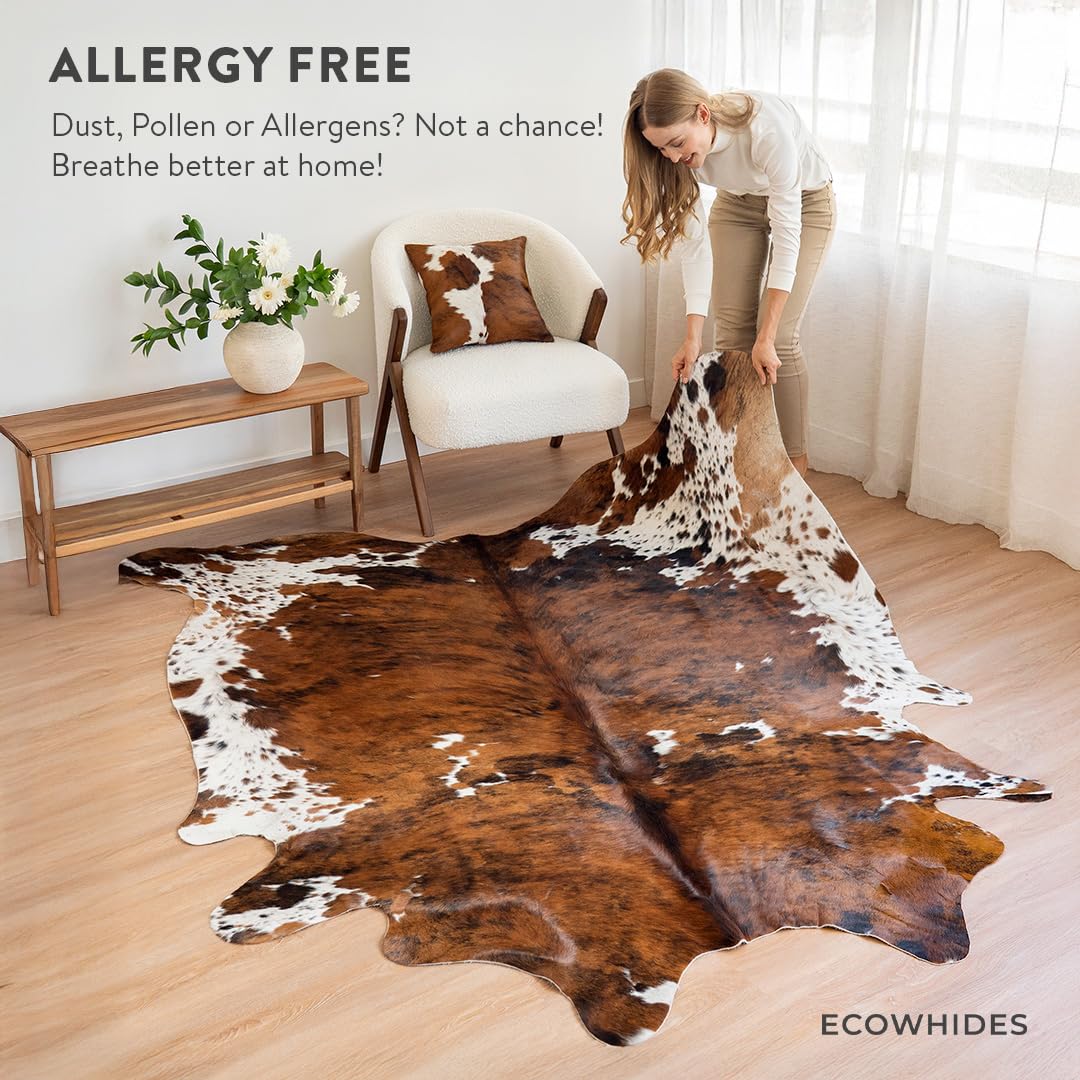 ecowhides 100% Genuine Brazilian Cowhide Rug - Tricolor Brindle Mix - Luxury Cowskin Leather Area Rug Décor 7 x 6 feet