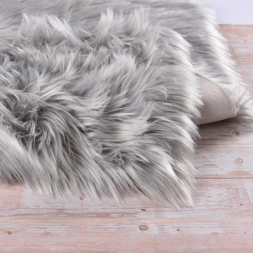 ORINOVA Light Grey Furry Washable Area Rugs for Living Room Faux Sheepskin Shaggy Fur Nursery Rug for Bedroom Cute Room 2x4 Rug