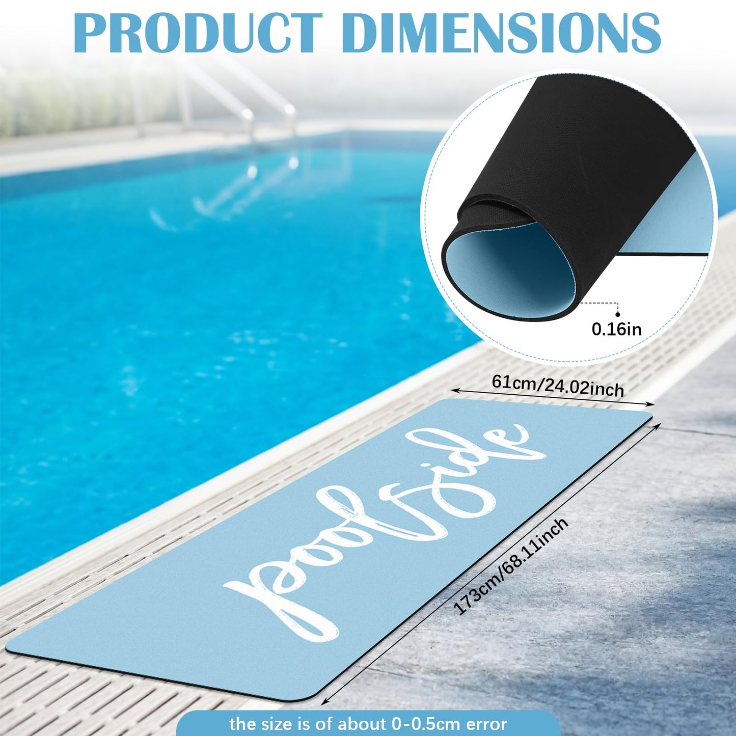Dunzy Thick Poolside Runner Mat 68 x 24 Inch Non Slip Pool Deck Mat Rug Soft Colorfast Outdoor Indoor for Swimming Pool Beach Lounging(Glacier Blue)