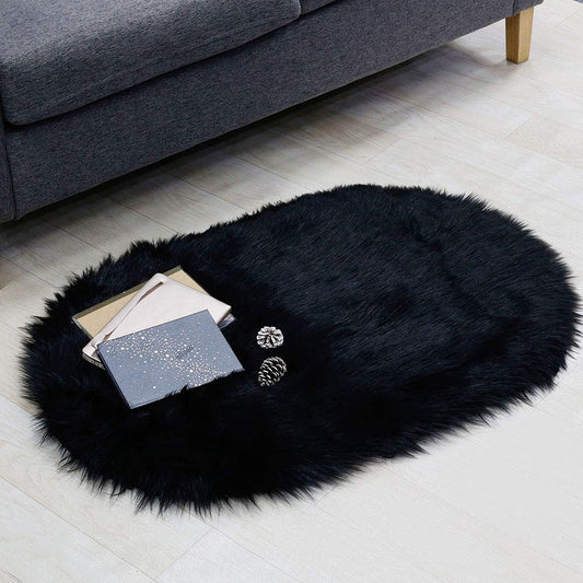 RosieLily Ultra Soft 2 x 3 Feet Faux Fur Rug, Fluffy Shaggy Area Rug Sheepskin Fur Rug, Black Fuzzy Rug Machine Washable Shag Rug, Nursery Decor Throw Rugs Carpet for Bedroom, Kids Room, Living Room