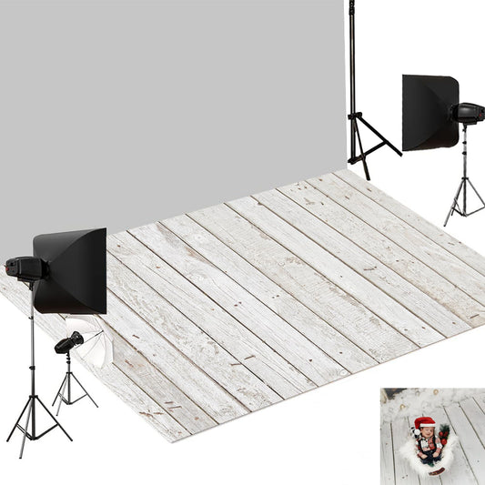 Kate White Grey Wood Flooring Mat Vintage Photography Floor Mats Rubber Floor Wall Backdrop Newborn Photography Props for Photo Studio 5x4ft