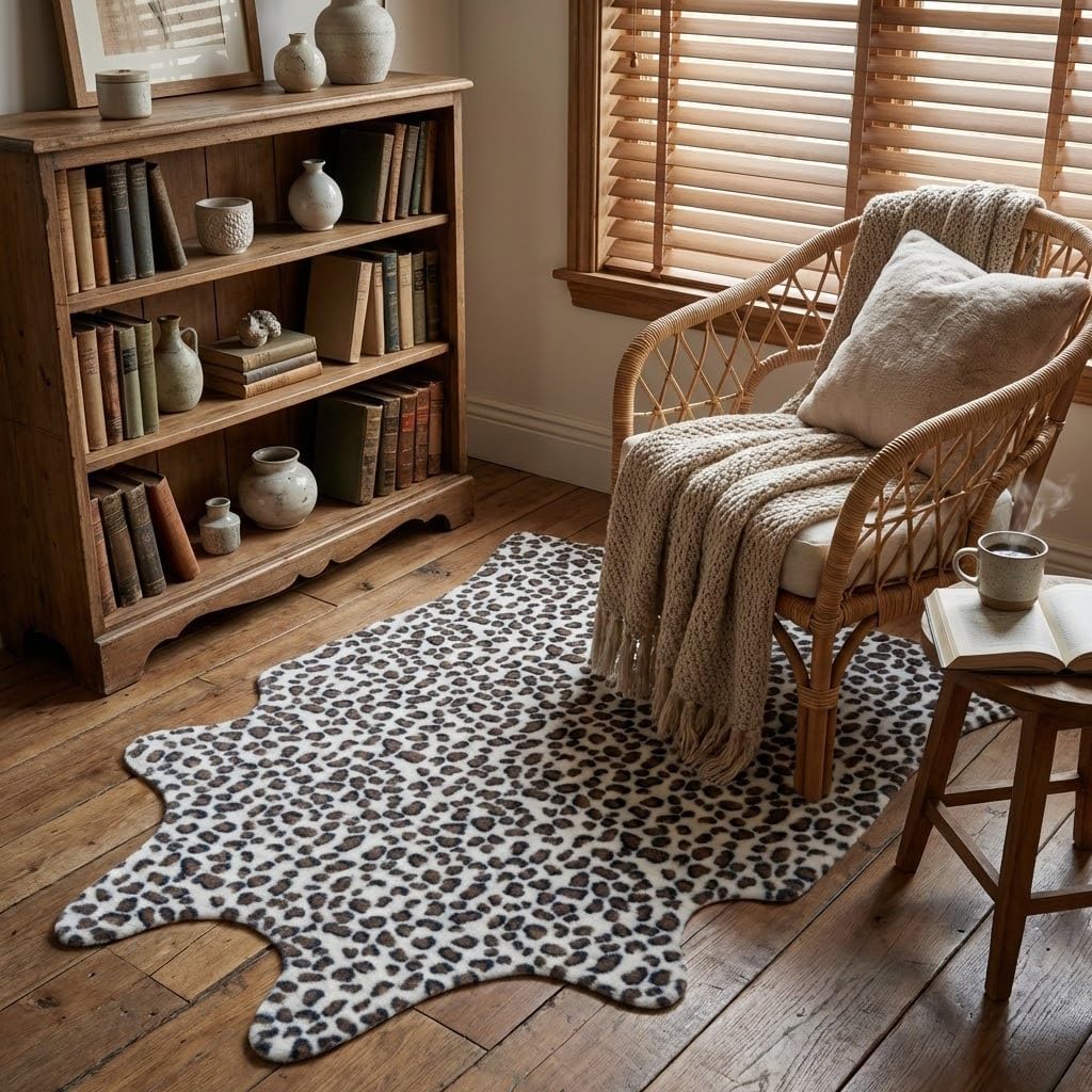 MustMat Faux Leopard Rug - Cheetah Print Rug,Area Rugs Western Decor (White/Brown, 2'7" x 3'11")