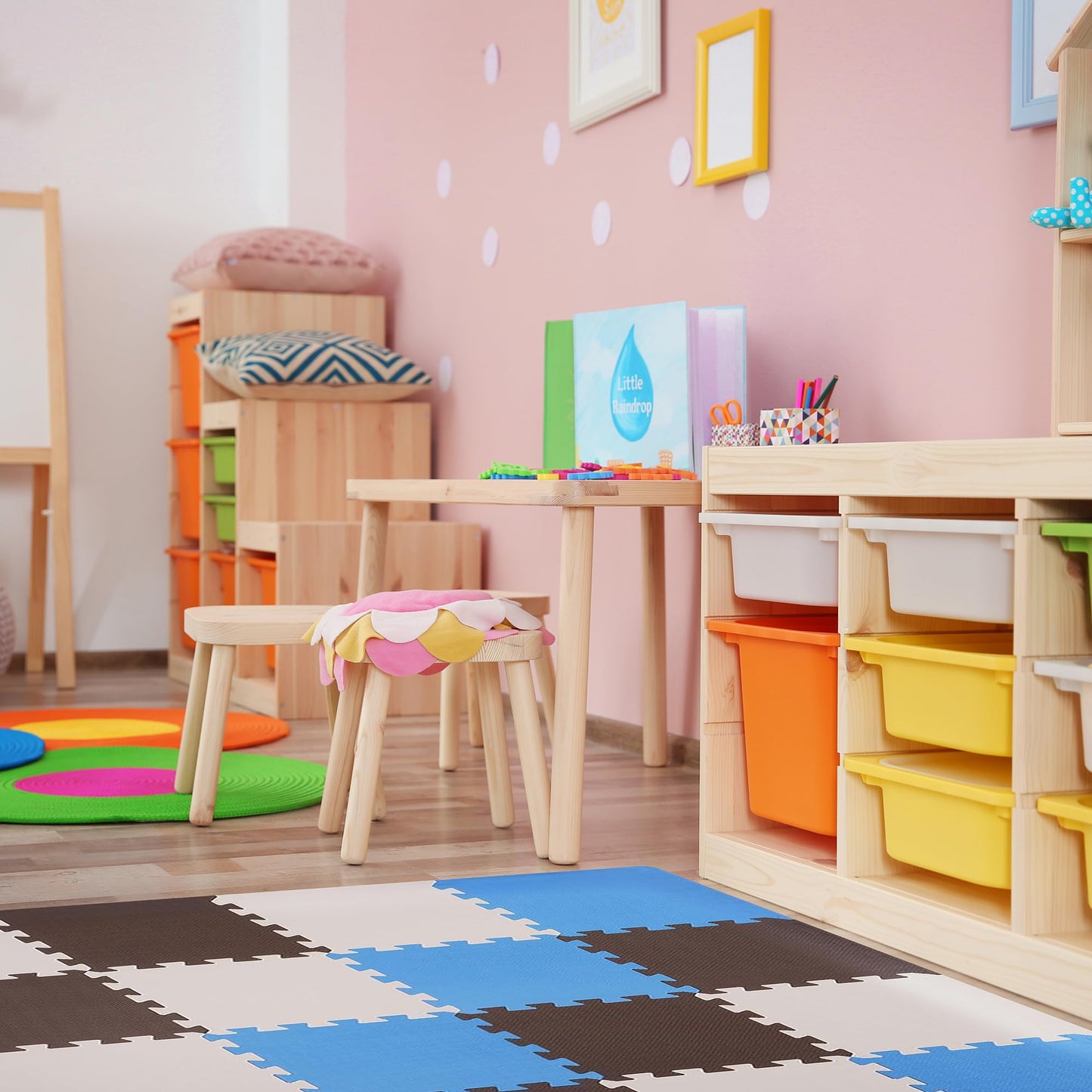 BalanceFrom 36-Pack 12x12 Inches EVA Interlocking Foam Play Tile Mat, Blue/Brown/Beige – 0.4-Inch Thick Non-Slip Puzzle Flooring for 36 Square Feet in Playroom, Nursery, or Playpen at Home