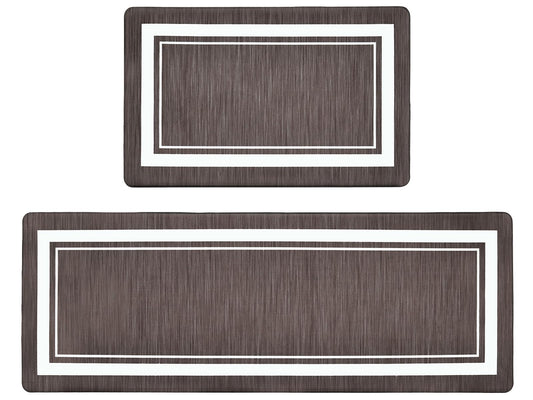 OnesCosy Anti Fatigue Kitchen Mat Set of 2, Brown Kitchen Floor Mat, Waterproof Cushioned Rug, Non Slip Washable Memory Foam Mat for Standing, Sink, Stove, Border, 17.3"x27.6"+17.3"x47.2"
