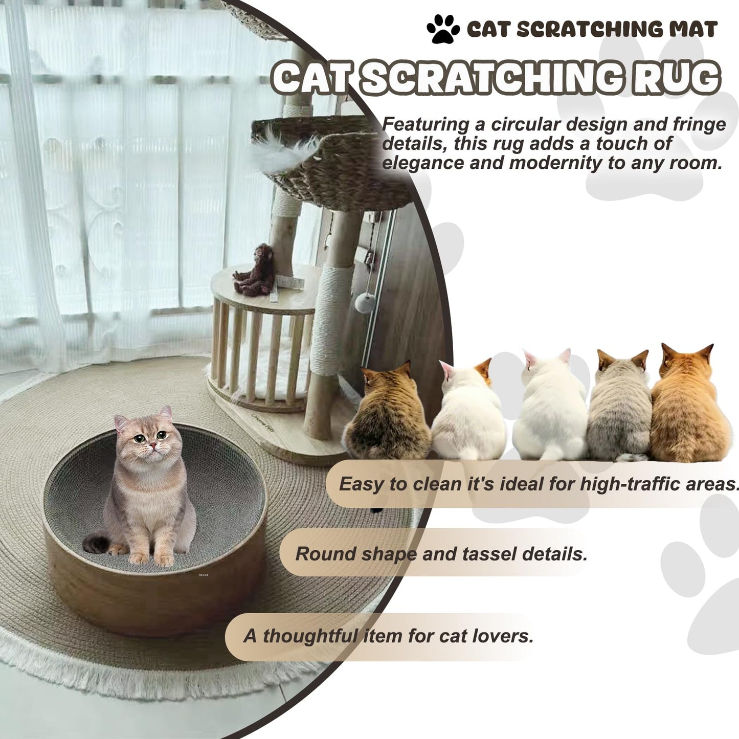 Xanadued Cotton Rope Area Rug for Cats, Cat Scratch Rug, Washable Boho Braided Circle Rug, Soft and Stylish Home Accen for Cat Lovers