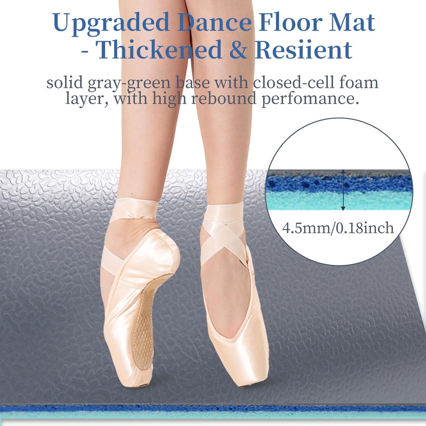 SINBDLAI Portable Dance Floor Mat, 4Ft x 6Ft Dance Floor with Straps for Ballet Jazz & Pop, 4.5mm Durable Non-Slip Grey PVC Exercise Flooring, Great for Home, Dance Schools