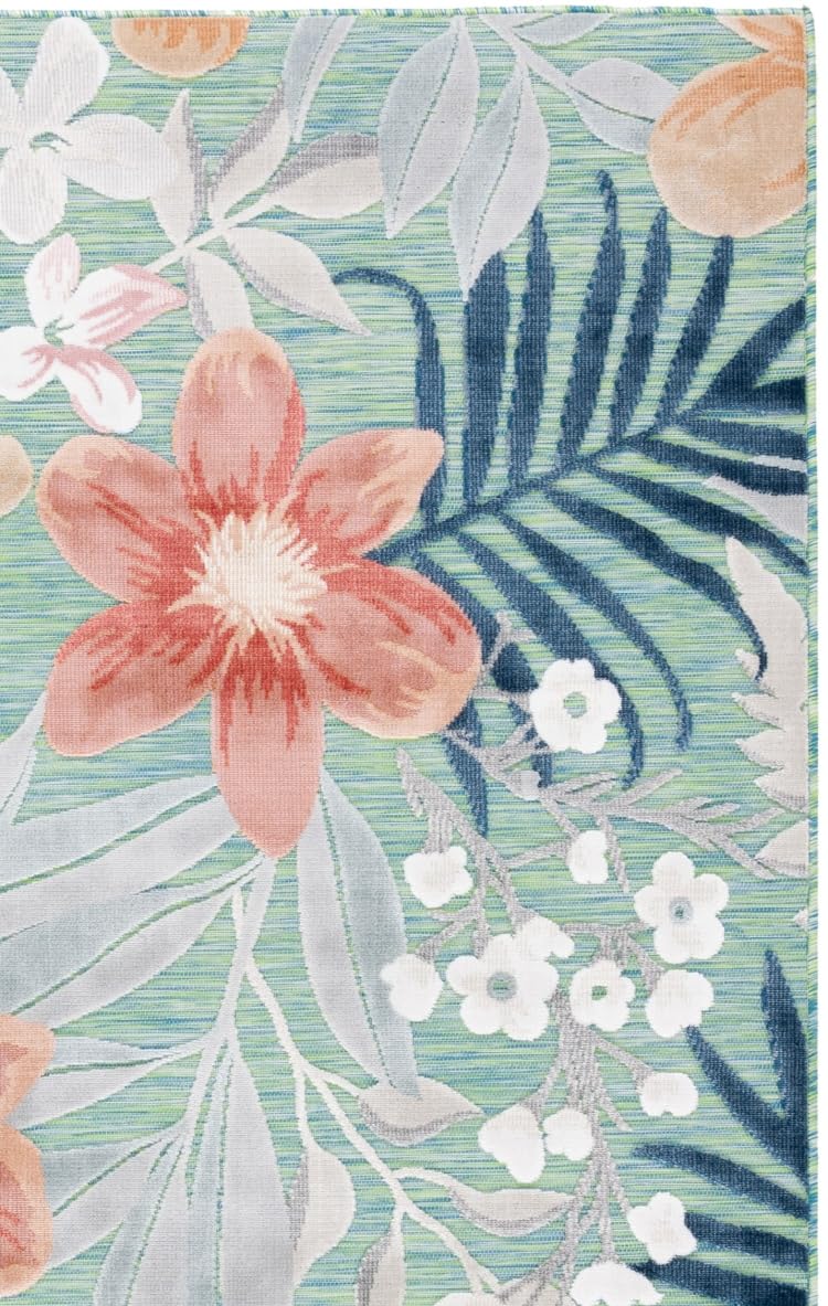 SAFAVIEH Washable Rug Outdoor Cabana Collection - 2' x 6'7", Green & Rust, Non-Shedding & Easy to Clean, Ideal for Patio, Backyard, Mudroom (CBN454Y)